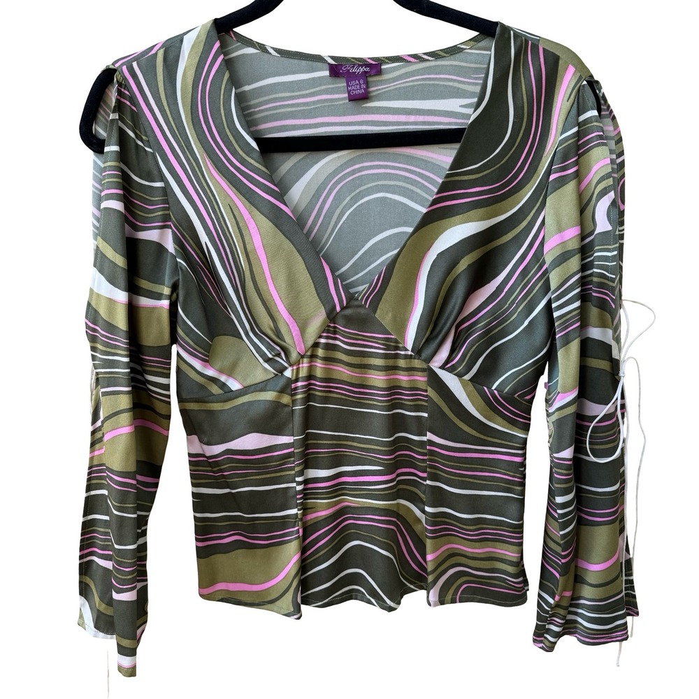Filippa Y2K Ethereal Silk‎ Blend Psychedelic Romantic Fairycore Split Sleeve Top